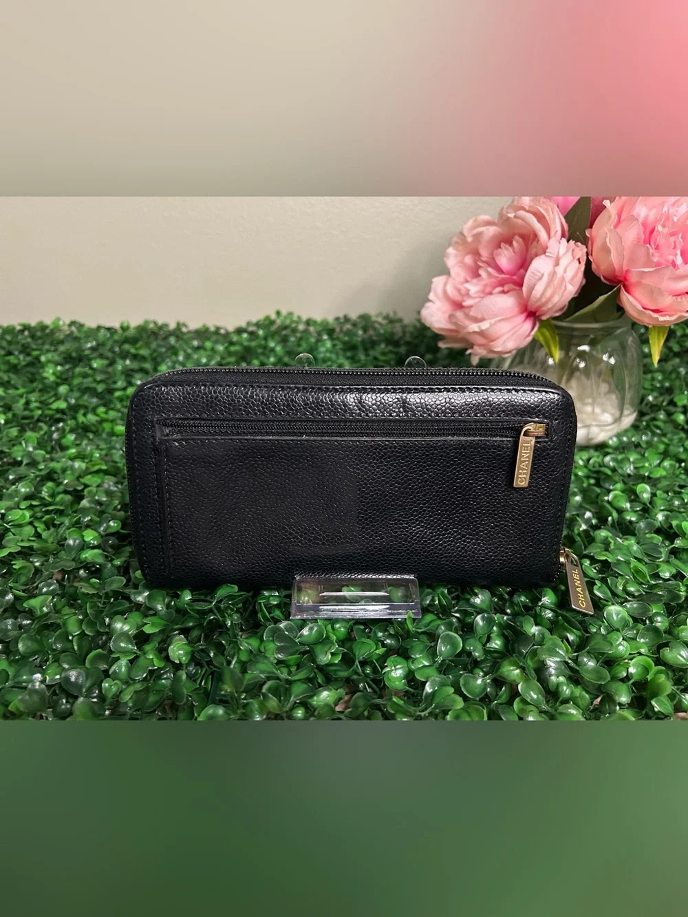 Chanel Black Caviar Leather CC Zip Around Wallet 6 Series w/ Hologram Vintage